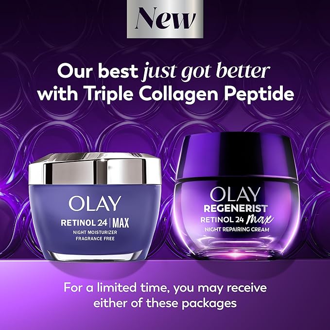 Olay Retinol Night Cream for Women, MAX, Anti-Aging Face Moisturizer, Fragrance-Free, Gift for Women, Non Greasy - Anti-Wrinkle, Hydrating Skin Care - Triple Collagen Cream, Niacinamide, 1.7oz