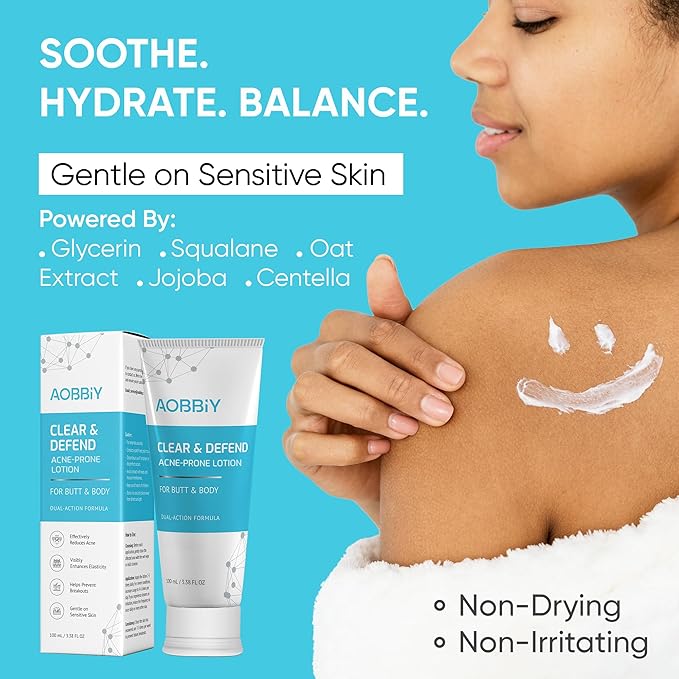 Butt Acne Clearing Treatment Cream: Clears & Prevents Breakouts Fast – Gentle Body & Back Lotion for Clogged Pores, Folliculitis & Bumps, 2% Salicylic Acid & Niacinamide, Ideal for Women, Men & Teens