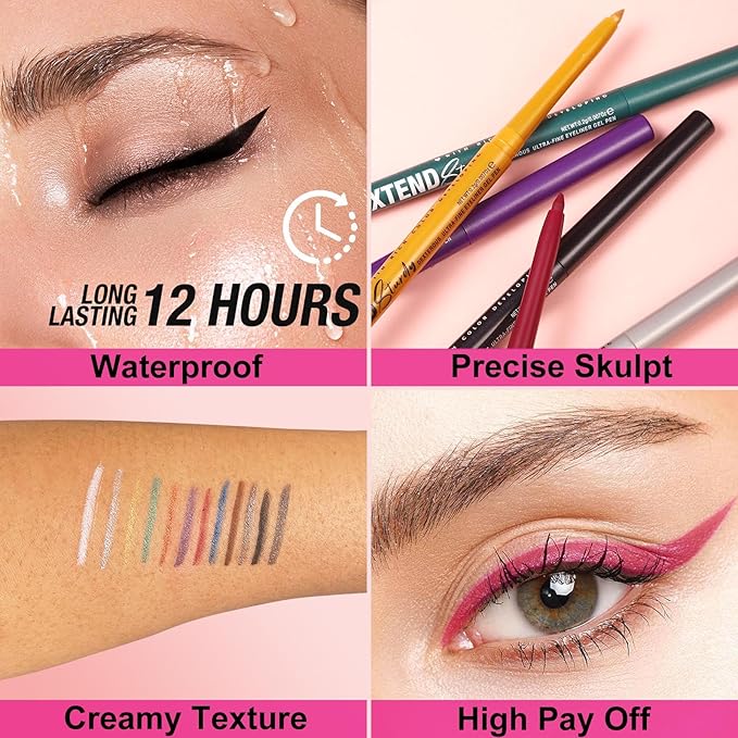 Green Eyeliner Waterproof Green Glitter Eyeliner Pencil Long Lasting Smudge-proof green gel eyeliner for women Hypoallergenic (04#)