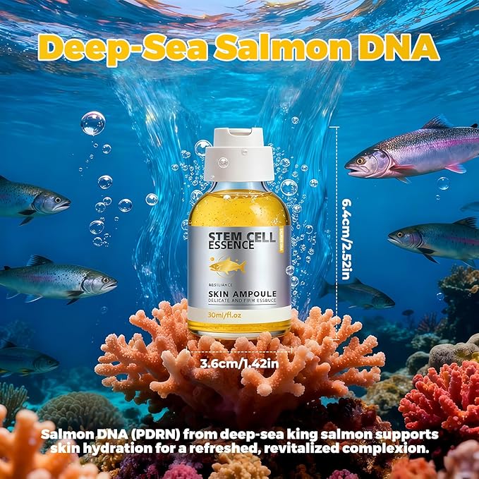 Salmon DNA Ampoule,Salmon Stem Cell Serum with PDRN,Infused with Niacinamide,Ampoule for Deep Hydration, Radiance, 1 fl.oz (30ml)
