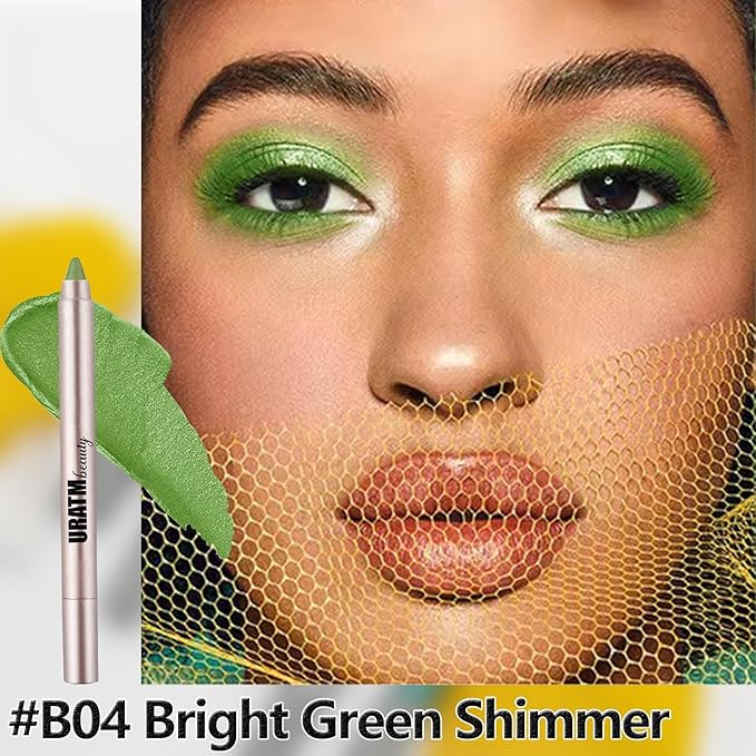 Bright Green Eyeshadow Stick, Blendable Creamy Eye Brightener Stick, Waterproof Eyeshadow Pencil Long Lasting, Smooth Shimmer Eye Shadow Highlighter Eye Liner.#B04 bright greenh shimmer