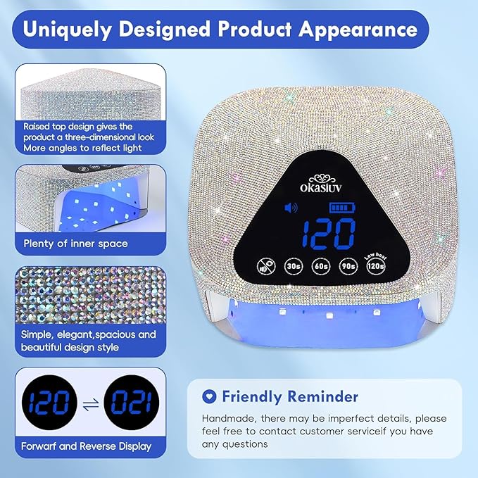 Okasiuv UV LED Nail Lamp with UV Gloves,Magnetic Metal Mirror Base Cordless Nail Dryer, Gel Polish Curing Light with 4 Timers,Touch Control Display,Auto Sensor for Professional Salon & Home