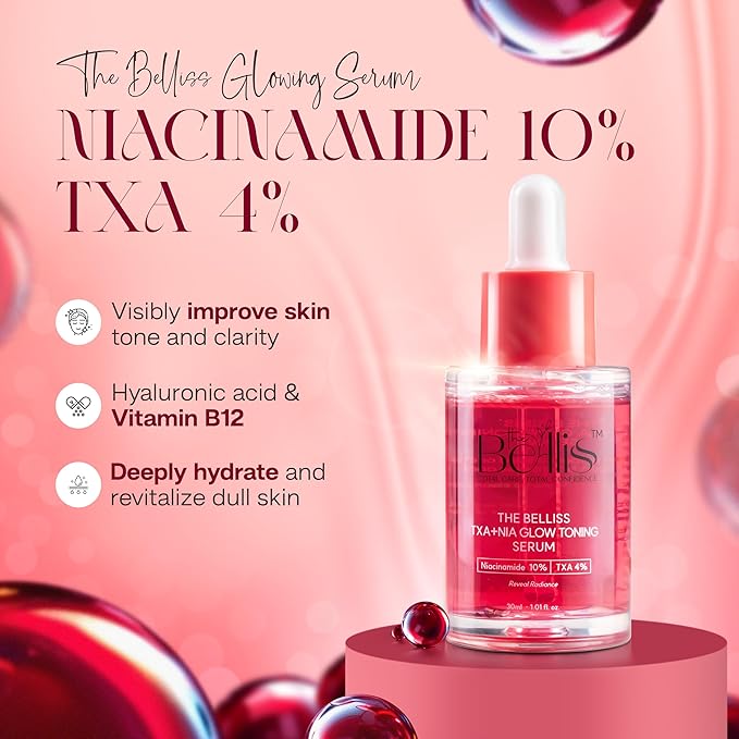 Belliss Niacinamide 10% and Tranexamic Acid Serum 4% – TXA + NIA Glow Back Serum – Hydrating Formula for Uneven Skin Tone, Texture – Toning Korean Skincare for Glass Skin, Spots 30ml / 1.01 fl.oz