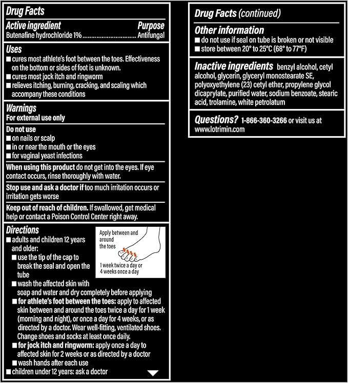 Lotrimin Ultra 1 Week Athlete's Foot Treatment, Prescription Strength Butenafine Hydrochloride 1%, Cures Most Athlete’s Foot Between Toes, Cream, 1.1 Oz