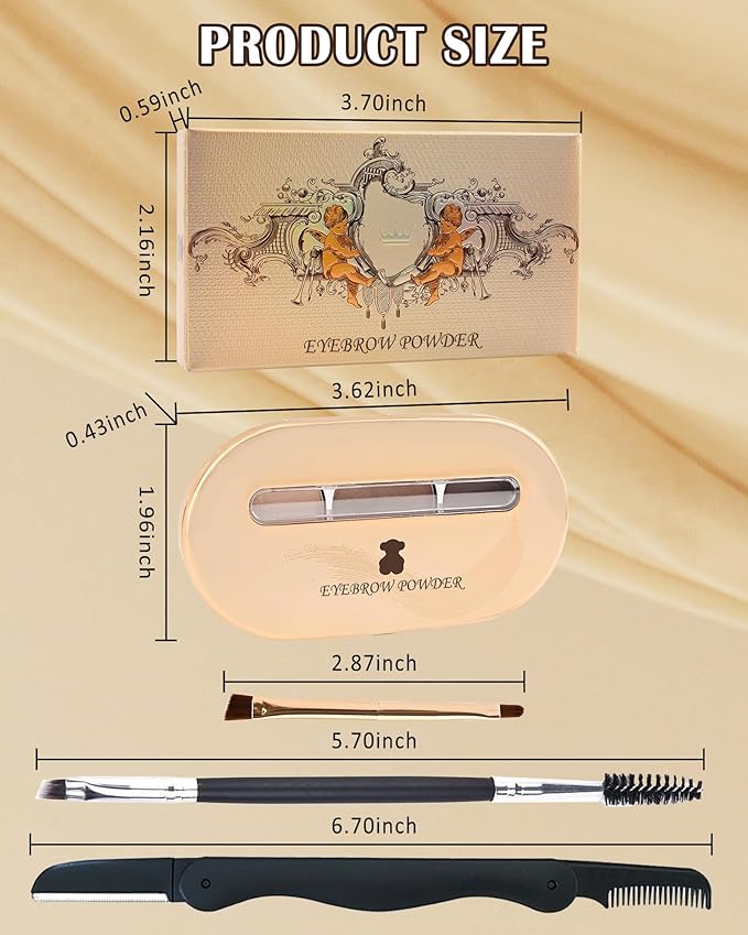 Eyebrow Powder Makeup Kit-3 Colors Eye Brow Tinting Powder Palette for Women Eyebrows Long-Lasting Waterproof, Dark Light Black Brown Brow Filler, Enhance & Define Brows, With Mirror, Brow Tool-Set 03