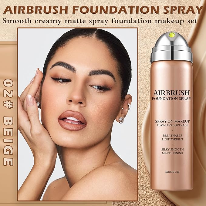 Air Brush Makeup Foundation,Magic Minerals Airbrush Foundation Makeup,Silk Flawless,Buildable Coverage,Moisturizing Formula for Smooth Radiant Skin (02 Beige)