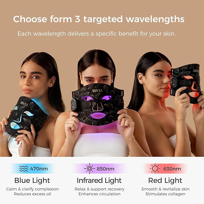 Red Light Therapy Mask for Face – Portable Wireless LED Face Mask with 3 Modes (Red, Blue, Infrared 850nm), Cordless Anti-Aging Light Therapy for Wrinkle Reduction, Acne Care & at-Home Skin