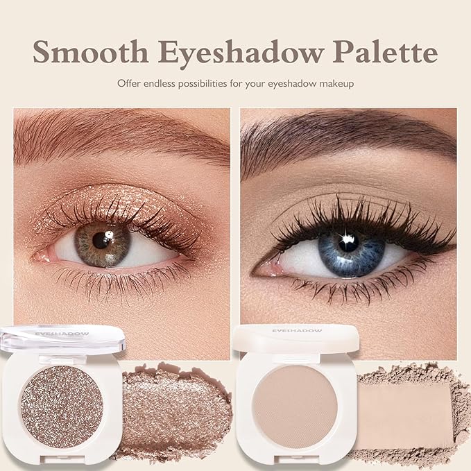 Matte Glitter Eyeshadow Palette 2 PCS, Nude Brown Eye Shadow Palettes Shimmer Neutral Eyeshadow for Older Women, Smooth Powder Lightweight Blendable High Pigment Compact Daily Eyes Makeup, Set D