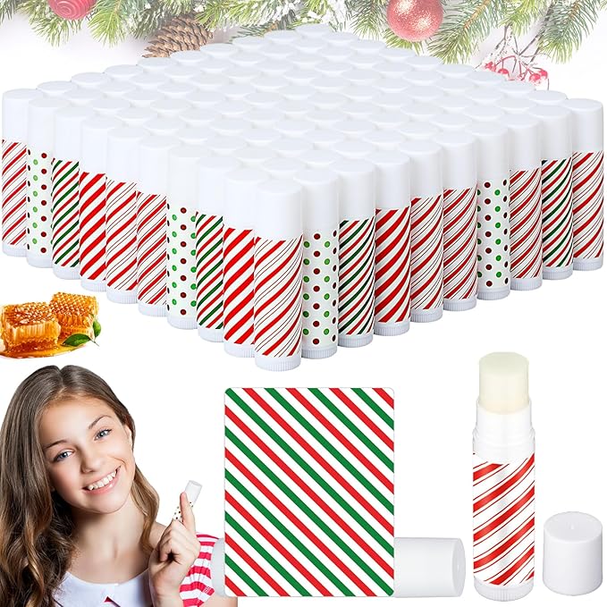 Dunzy 100 Pack Christmas Lip Balm Gifts Bulk Stripes Lip Balms Favors Employee Appreciation Thank You Gifts Team Inspirational Gift for Xmas Fall Thanksgiving Party Women Men Coworkers Staff Teachers