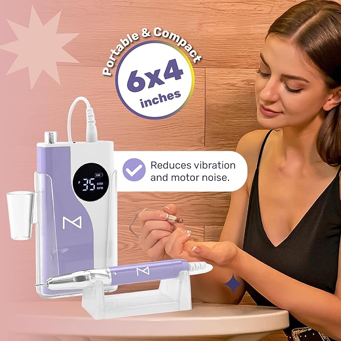 M – Ying Yang Brushless Nail Drill 35K RPM | Pro Cordless Efile 85W | Rechargeable USB-C Fast Charging | Portable Aluminum Alloy Shell | Quiet Low Vibration Tool for Acrylic Gel Nails (White)