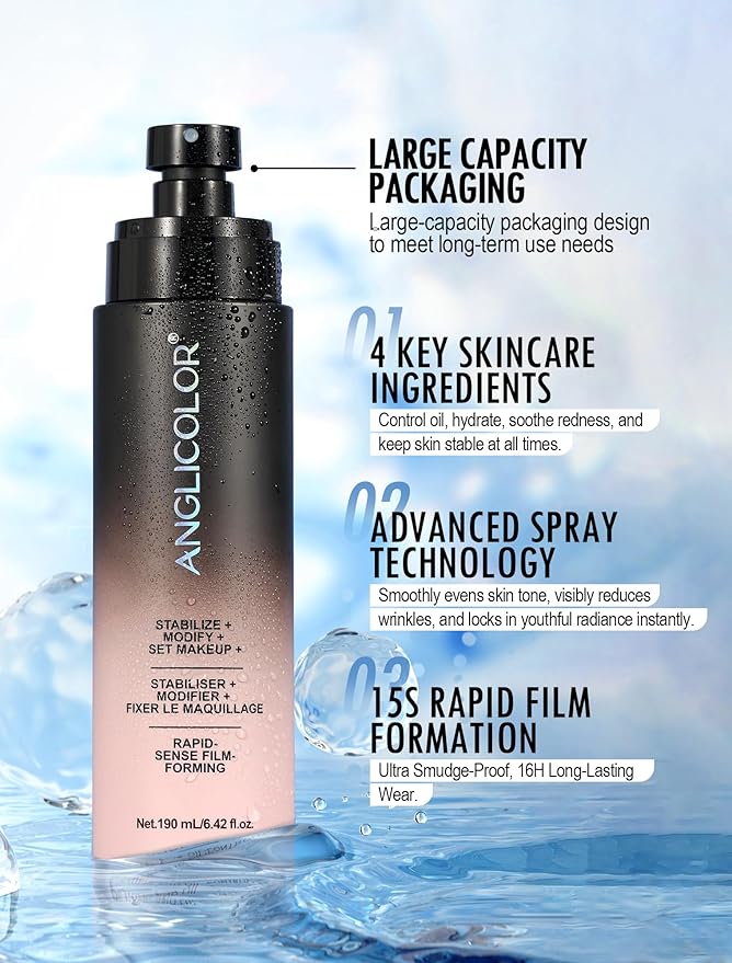 Anglicolor Matte Setting Spray for Makeup, Finishing Spray Long Lasting Face Mist, Oil Control Lightweight Hydrating Semi Matte Finish, Ultra Fine Face Mist 16HR Wear, 6.42 Fl. Oz Large Size