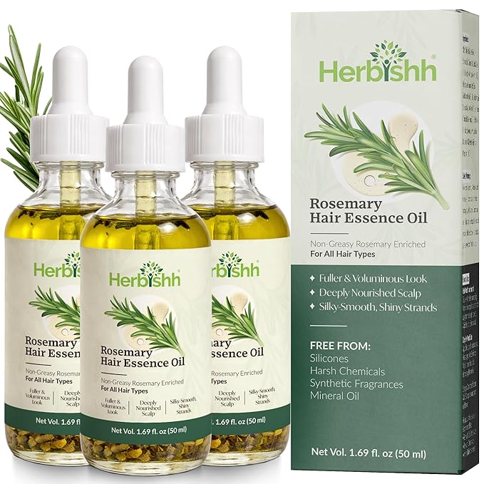 Herbishh Rosemary Hair Essence Oil (50 ml, Pack of 3) With Peppermint & Lavender – Growth Oil for Hair Thickening, Dry Scalp Treatment, Helps Support Regrowth & Reduce Breakage, For Men & Women