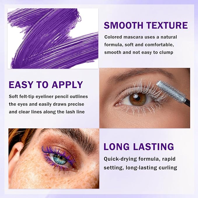 White Mascara for Eyelashes,5D Colored Mascara Volume and Length Waterproof,Natural Curling for Women Eye Makeup