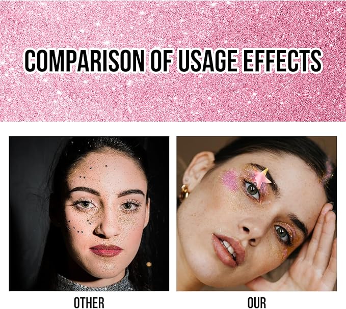 Brzeaf Pink Glitter Stick, Not Greasy & Long Lasting, Christmas Face Glitter Gel, Chunky Glitter for Face/Body/Hair/Eyes/Lip, Singer Concert Music Rave Festival, Glitter Stick Makeup for Women Men