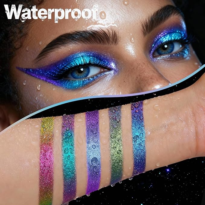 4PCS Chameleon Metallic Eyeshadow & Eyeliner Gel Pencil Set – Multichrome Shifting Colors Glitter Eye Makeup, Waterproof Long-Lasting Smudge-Proof Duochrome Pencil for Multi-Dimensional Looks