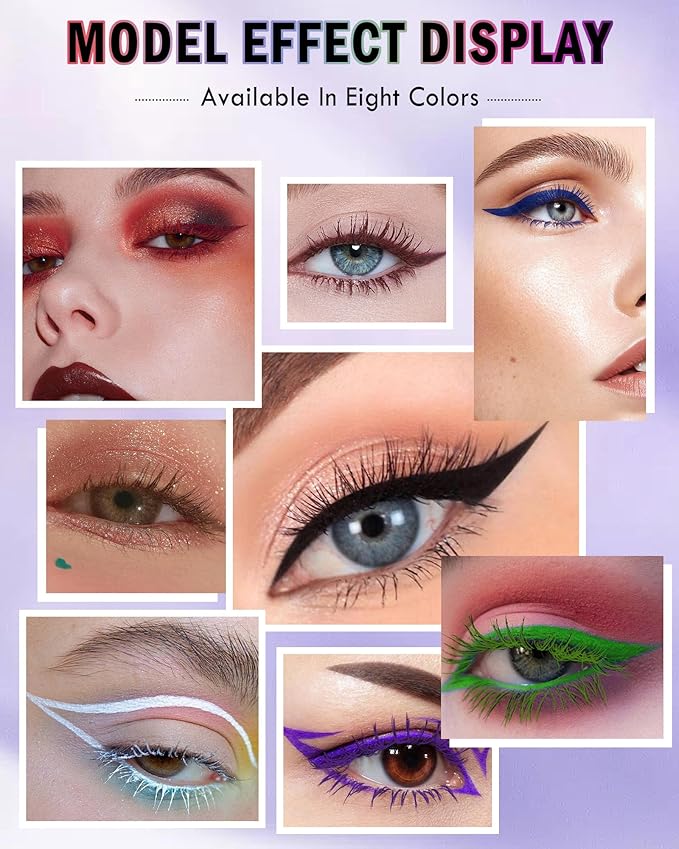 Red Mascara Liquid Eyeliner Set,5D Waterproof Fiber Colored Mascara Volume and Length,Longlasting Smudgeproof Color Eye Liner Pen,Cosplay Party Stage Use, Christmas Makeup Gift Kit for Women Girl