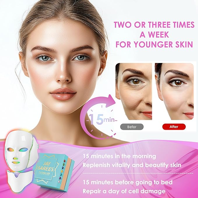 Red-Light-Therapy-for-Face, 7-1 Colors Led Face Mask Light Therapy, Facial Skin Care Mask, Birthday, Christmas, Mothers Day, Valentines Day Gifts for Her Women Mom Best Friend Wife Teacher (White)