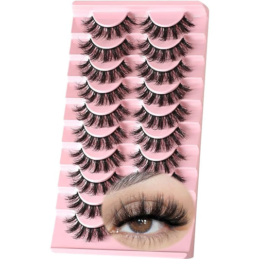 FARRED Fluffy Lashes False Eyelashes Short Wispy Eye Lash Strips 10 Pairs Separated Volume Eyelash Pack 16mm Dramatic Wispies Fake Strip Lashes Clusters Pestañas Spiky Look (C11 | 9-16MM)