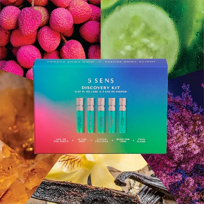 5 SENS Discovery Kit - Eau de Parfum Travel Spray Set: In Too Deep, Catch Feelings, Life of the Party, Twin Flame & Burn For You - Clean, Long-Lasting Fine Fragrance - Vegan, Cruelty-Free - 2 mL Each