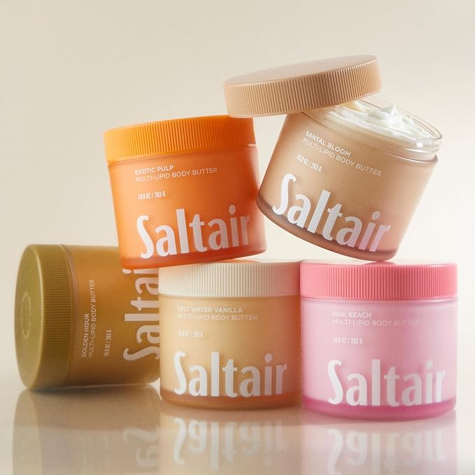 Saltair Multi-Lipid Body Butter - Rich, Nourishing Hydrating Body Cream with Ceramide Complex, Coconut Oil, Shea Butter, and Sea Buckthorn. Moisturizing Dry Skin Care. 10oz Jar - Santal Bloom