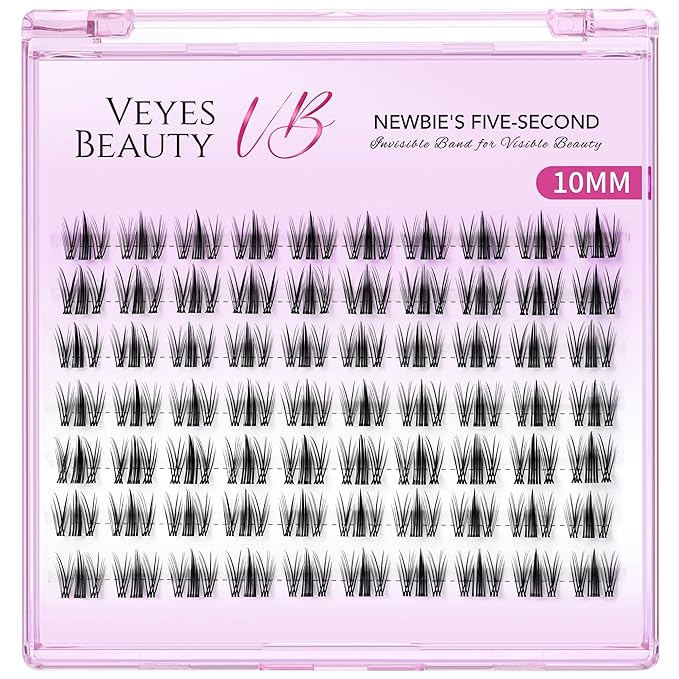 VEYESBEAUTY Lash Clusters Eyelash Extensions Thin & Invisible Band DIY Individual False Eyelashes Newbie's Five-Second Series Wispy Lash Tray for Self-application, Manga Lashes10mm Length