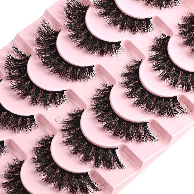 FARRED Lashes Cat Eye False Eyelashes Fluffy Wispy Lash Strips Natural Voume Fake Eyelash Mink Eye Lashes Natural Looking 7 Pairs Full Short Strip Pestañas Set Small Cateye Easy Lashes for Beginners