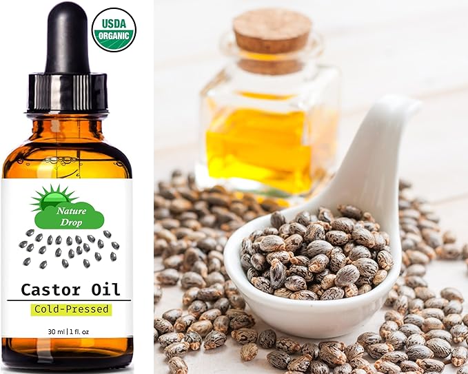 Nature Drop Organic Castor Oil,1 oz - 100% USDA Certified Pure Cold Pressed Hexane free - Best oil Growth For Eyelashes, Hair, Eyebrows, Face and Skin, Triple Filtered, Great for Acne