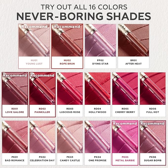 FOCALLURE Metallic Liquid Lipstick,Non Stick Cup Lip Gloss,High Impact Lip Color with Transfer-proof Wear,Long Lasting & Waterproof Lipstick Makeup for Women,Sugar Bomb