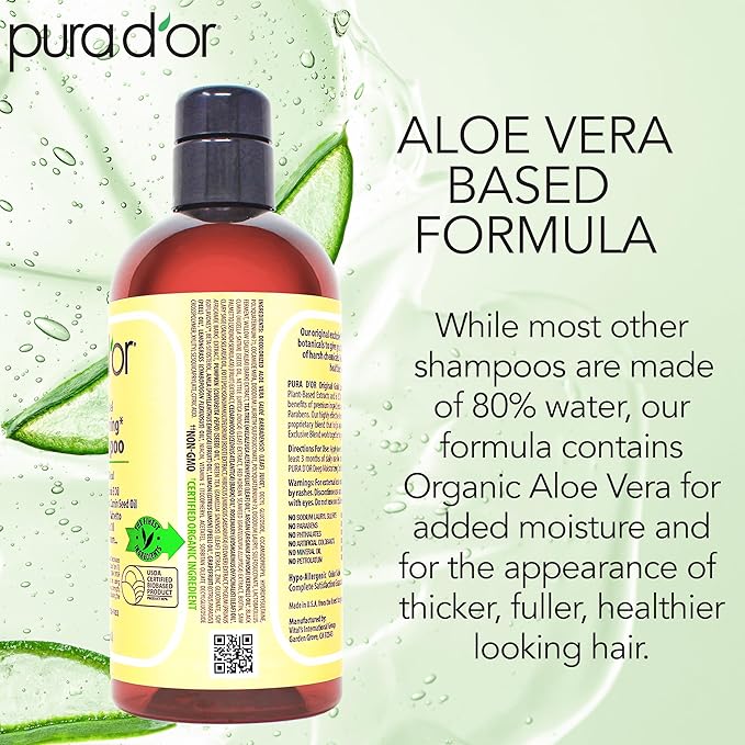 PURA D'OR Original Gold Label Anti-Thinning Shampoo – CLINICALLY TESTED Botanical Formula – Biotin & Argan Oil – Sulfate-Free Strengthening & Volumizing for Fuller-Looking Hair, Men & Women, 16 fl oz