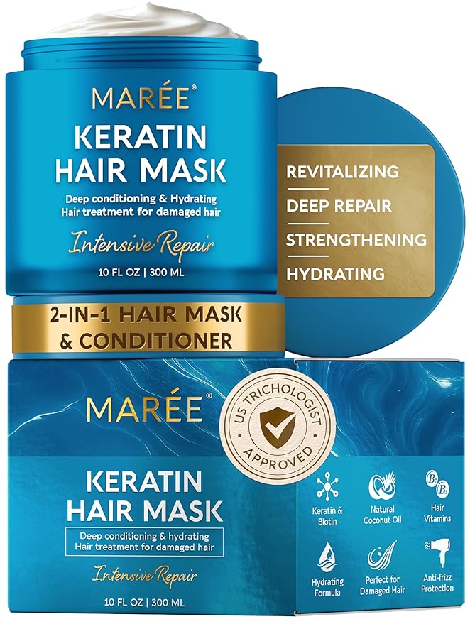 MAREE Deep Conditioning Hair Mask for Damaged Hair Treatment – Keratin Hair Care for Hydrating Growth Repair Moisturizing – Dry Curly Color Refreshing – Tratamiento Mascarilla Para el Cabello Seco