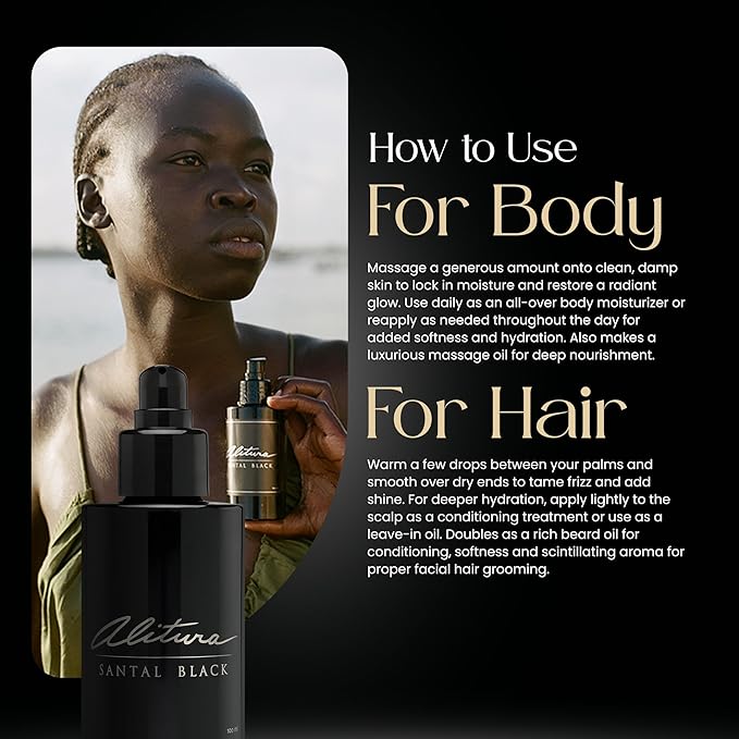 Santal Black, Hair and Body Oil, Essential Oil Botanical Moisturizer (100ml)