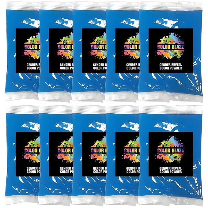 Color Blaze Baby Gender Reveal Color Powder Packets - 75 g Each - 10 Packs of Blue Colored Powder for Boy - For Car & Motorcycle Burnout, Exhaust, Color Toss, Photoshoot, Party & Festival - Blue