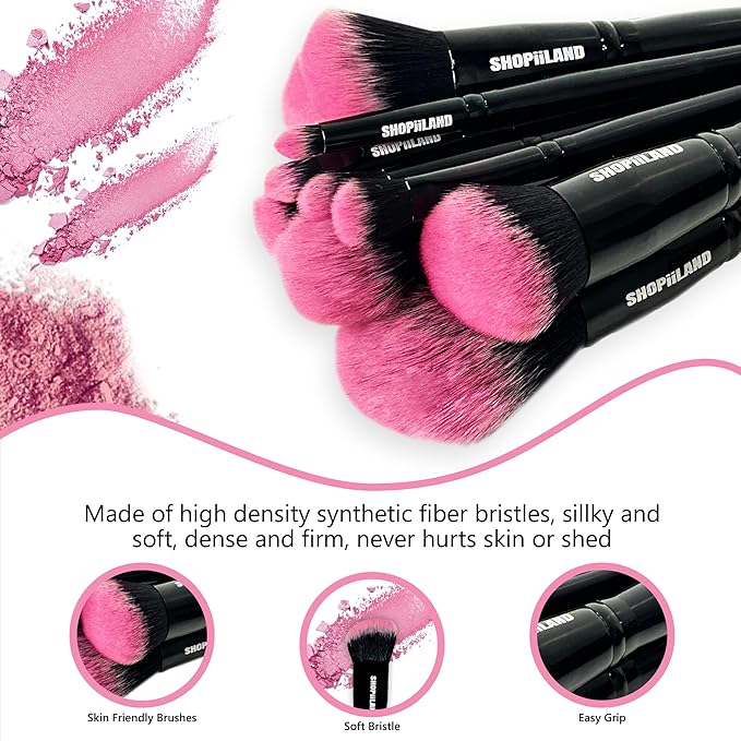 18-Piece Vegan Makeup Brush Set – Black & Pink Case, Soft Synthetic Bristles, Cruelty-Free, Ideal for Liquid, Powder, Cream & Bronzer; Includes Kabuki, Blender, Blush & Eyeshadow Brushes