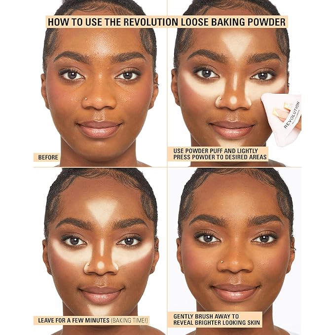 Revolution, Loose Baking Powder, Makeup Setting Powder, Long-Lasting Coverage, Mattifies & Reduces Shine, Banana, 1.12 oz