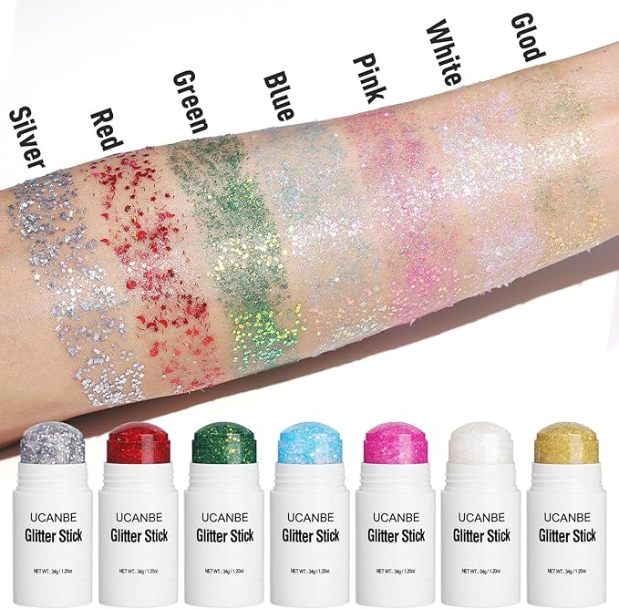 UCANBE Pink Body Glitter Stick for Singer Concerts Music Festivals, Face Glitter Makeup for Face Body Hair Eyes & Lips, Chunky Glitter Sparkling Mermaid Sequins for Women 1.2OZ