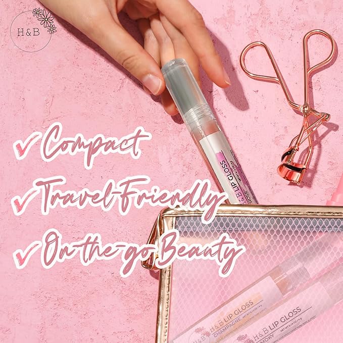 Nicole + Brizee H&B Hydrating Lip Gloss - Moisturizing, Long-Lasting Shimmer & Shine for Soft & Smooth Lips – Compact, Travel-Size, Lightweight Lip Gloss for Women - Champagne (3 Pack, 4g)