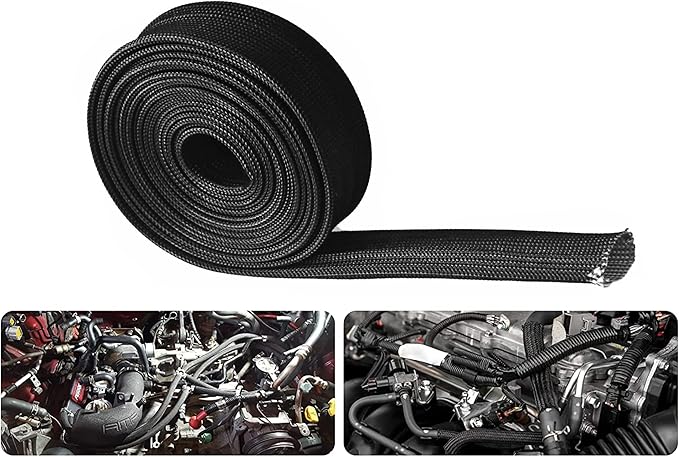 Heat Shield Sleeve Fuel Line Heat Shield Auto Hose Spark Plug Wire Cover Protectors Boots Roll 2500 Degree for Car&Auto Wire Loom Brake Cable (1" IDX10', BLACK)