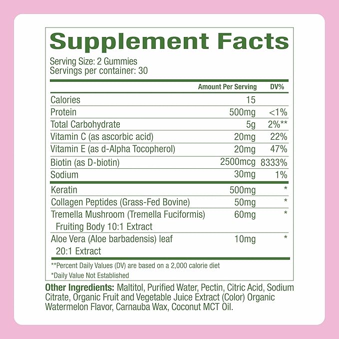 Plant People WonderBeauty Hair, Skin & Nails Rejuvenation Gummies with Tremella Mushroom, Marine Collagen Peptides, Keratin, & Biotin – Watermelon Flavor, 60 Gummies