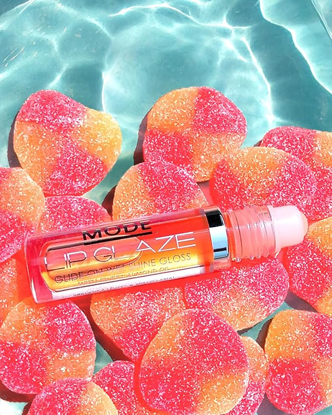 MODE Lip Glaze Sweet Georgia Peach Flavored Lip Gloss, Delicious Roll On Nourishing Wet Shine, Hydrating, Moisturizing Natural Skincare Fruit Oils, Made in NY USA, Vegan