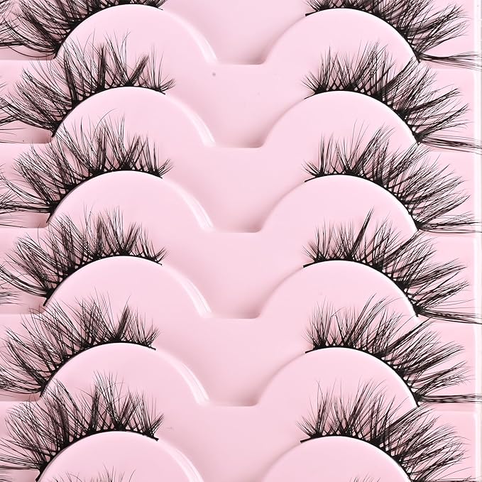 FARRED Half Eyelashes Natural False Lashes Wispy Cat Eye Strips Eyelash 14 Pairs Faux Mink Strip Eye Lashes Pack for Daily Makeup (F20 | 8-15 mm)
