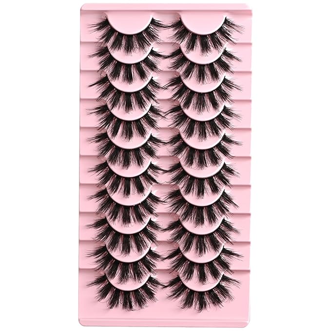 FARRED Fluffy Lashes Natural Eyelashes Short Wispy Doll Eye Lash Strips 10 Pairs Separated Volume Eyelash Pack 17mm Dramatic Wispies Fake Strip Lashes Clusters Cat Eye Pestañas Spiky Look