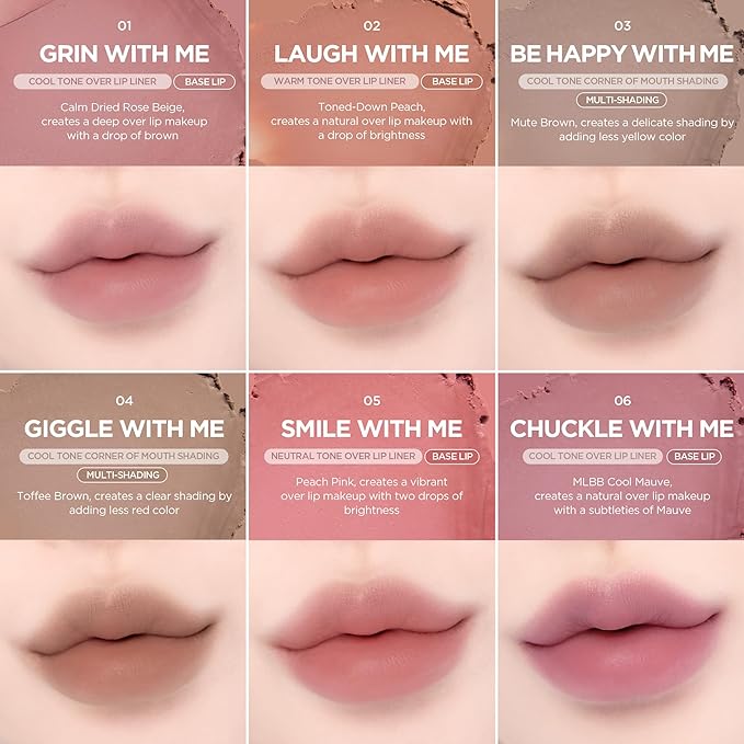 lilybyred Smiley Lip Blending Stick | Korean 3-in-1 Multi-Use Lip Liner, Smooth Creamy Texture, Long-Lasting Matte Finish, Soft Blur Effect, Precision Contour Pencil, 0.028 oz. (03 Be Happy with Me)