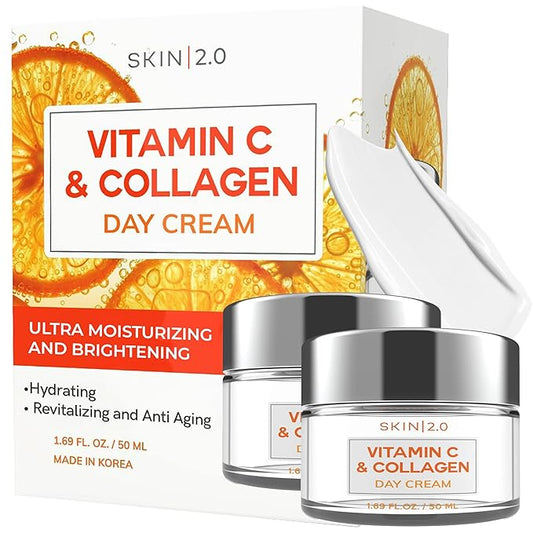 Skin 2.0 Vitamin C & Collagen Face Moisturizer – Hydrating Anti Aging Cream for Smooth & Radiant Skin, Firms & Revives Dull Complexion – Dermatologist Tested, Korean Skin Care, Clean Beauty – 2 Pack