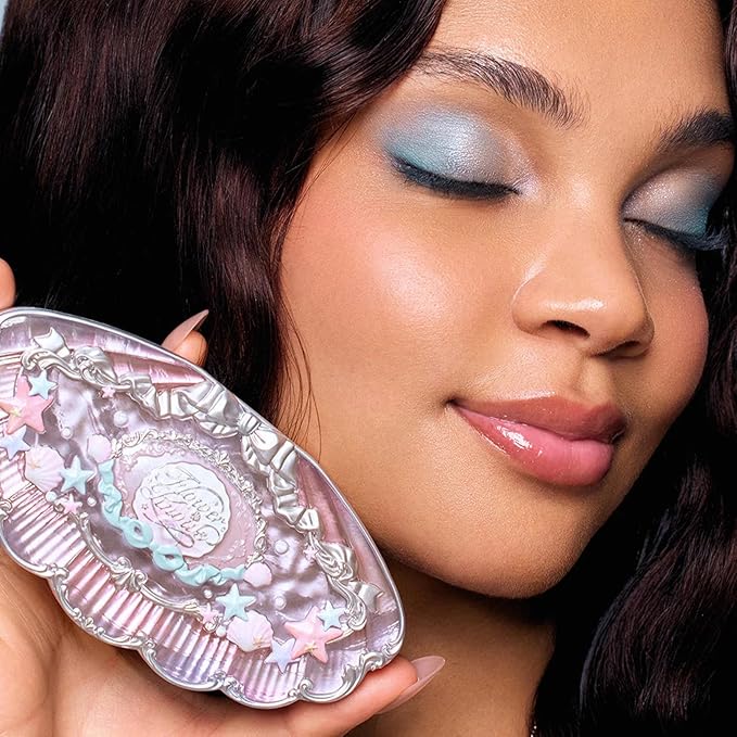 Flower Knows Shell's Jewel 6-Color Makeup Palette,Pink Blue Eyeshadow with 4 Matte + 2 Shimmer Shades,Blendable Smooth Cute Eye Makeup,0.23 Oz(02 Mermaid's Tears)