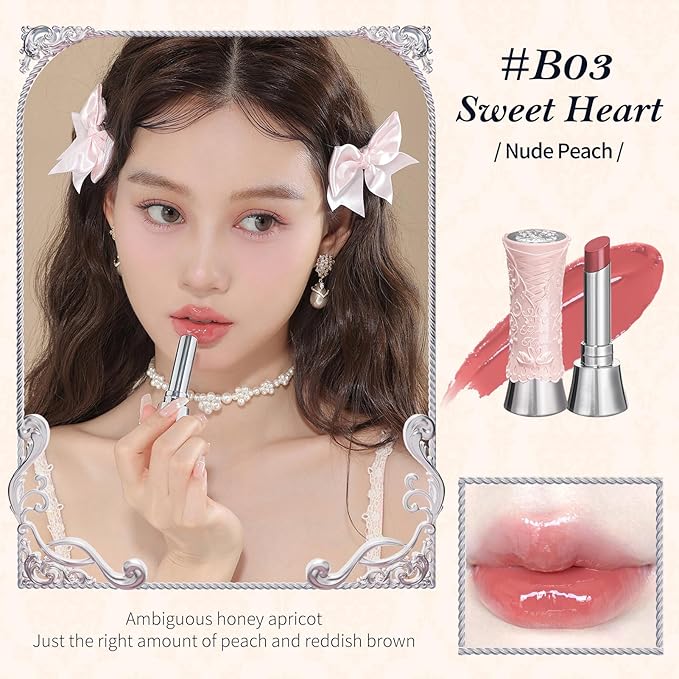 Flower Knows [GIFT] Swan Ballet Shine Lipstick,Hydrating Solid Lip Gloss,Moisturizing Nude peachy Tinted Lip Balm-Long Lasting Lip Gloss in Balm for Girls&Women,(B03 Sweet Heart)