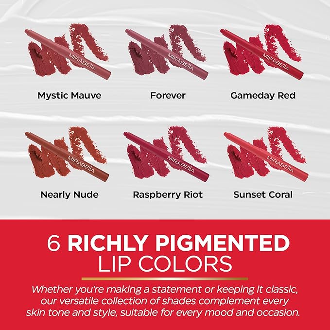 Mirabella - Velvet Matte Lip Crayon, Retractable Highly-Pigmented 2-in-1 Makeup, Long-Lasting Hydrating Lipstick Crayon + Lip Liner, Moisturizing Cream-to-Matte Lipcare Formula, Mystic Mauve