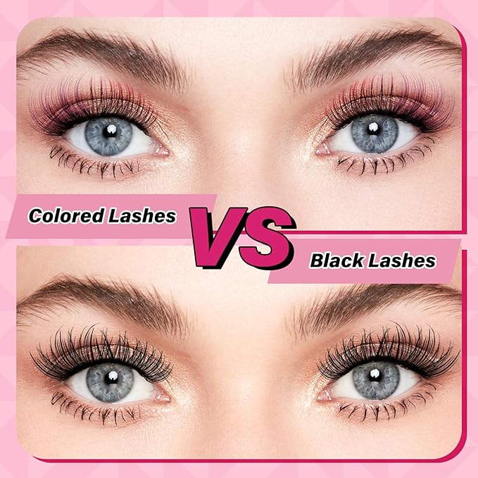 144 Pcs Colored Hollywood Lashes 8-18 Mixed Colored Lash Extension Individuals 2 Colors Pink+Purple Lash Extensions Super Thin Band And Reusable Soft & Comfortable (Pink + Purple,D-8-18mix)