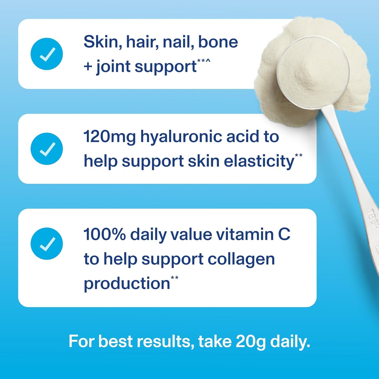 Collagen Peptides Powder Advanced with Hyaluronic Acid & Vitamin C, 20Oz Collagen Protein, Unflavored, 27 Servings