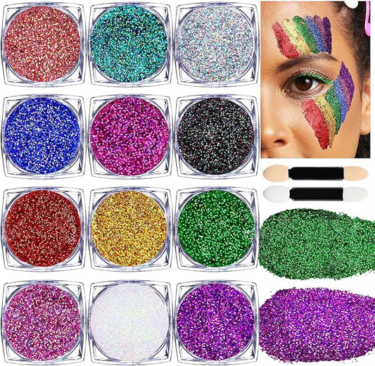 Teenitor Face Glitter Body Glitter Makeup Festival Glitter Gel, 12 Colors Face and Body Glitter Gel, Hair Glitter, Glitter for Face and Hair