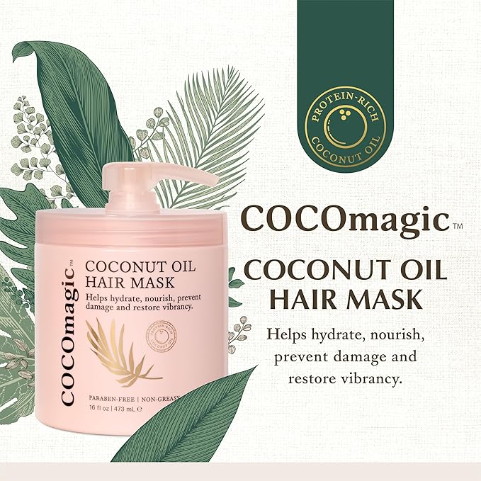 Cocomagic Coconut Oil Hair Mask - Repairs Damage, Prevents Frizz, Restores & Adds Shine | Protein Rich & Extra Hydrating | Paraben Free, Cruelty Free, Made in USA (16 Fl Oz)